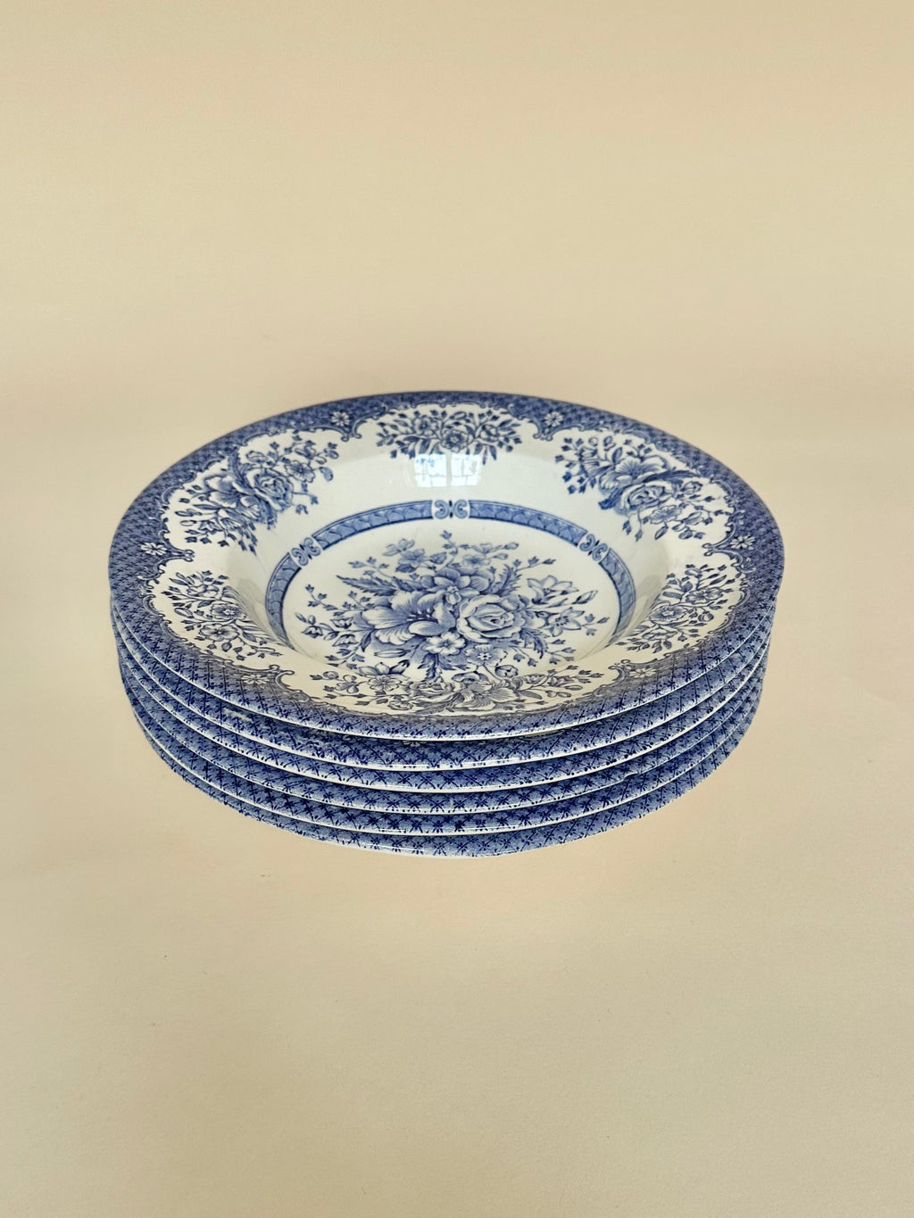 Set de six assiettes creuses anglaises, en céramique ironstone, motifs fleurs