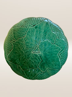 Set de 6 assiettes à dessert barbotine verte, modèle feuille de vigne Gien