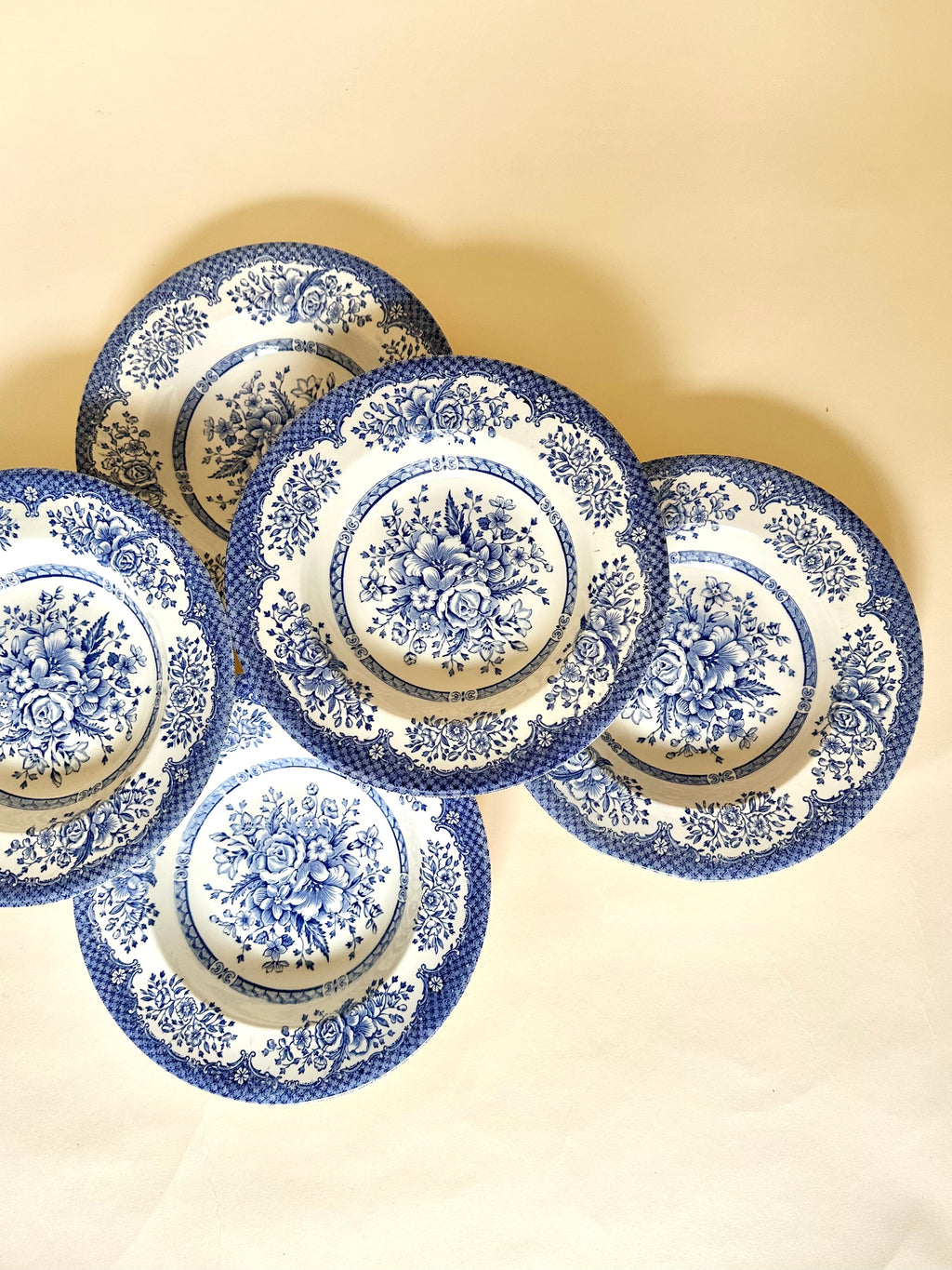 Set de six assiettes creuses anglaises, en céramique ironstone, motifs fleurs