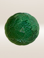 Set de 5 assiettes à dessert barbotine verte, modèle feuille de vigne Gien