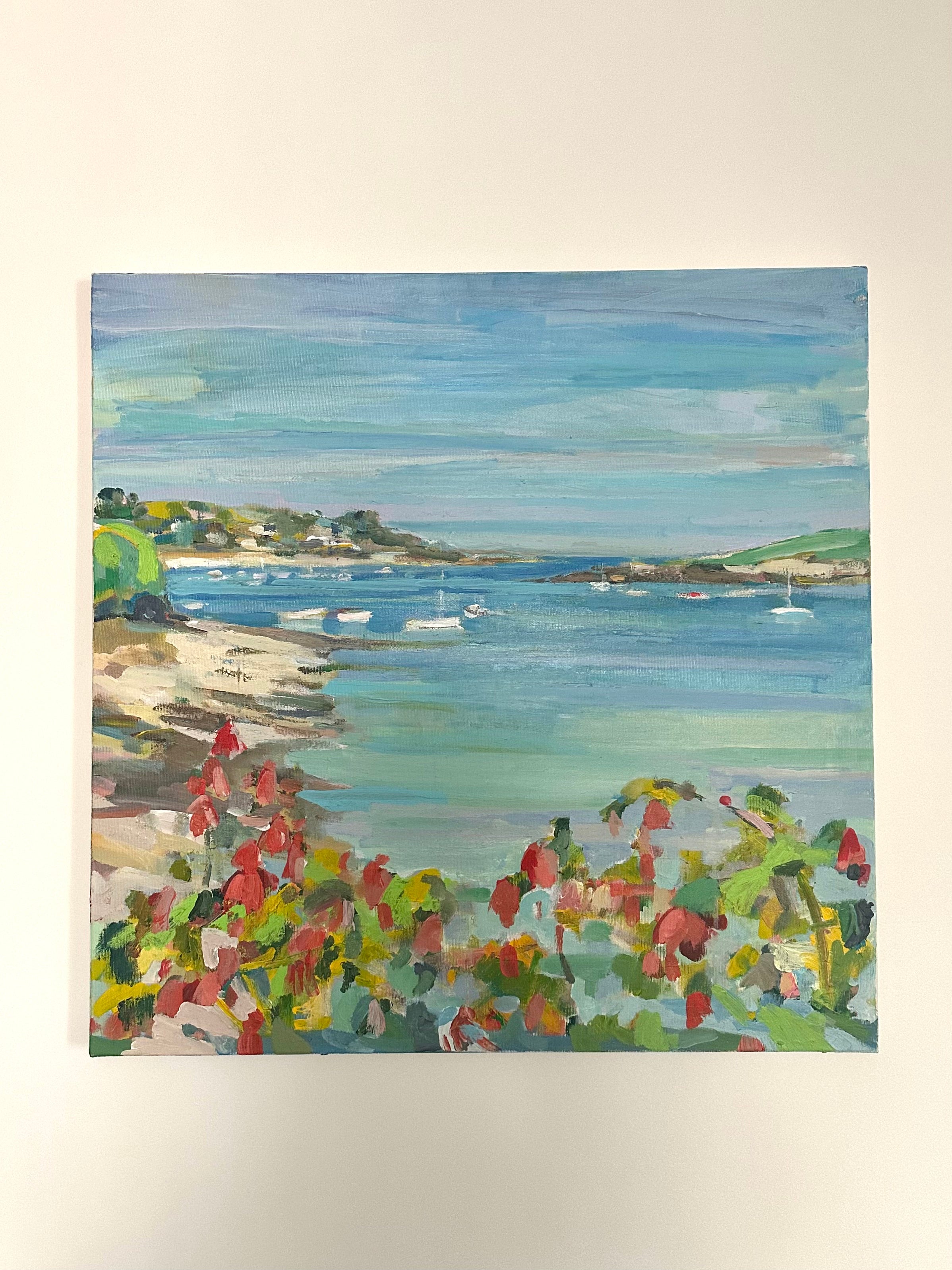 Huile sur toile paysage de port fleuri