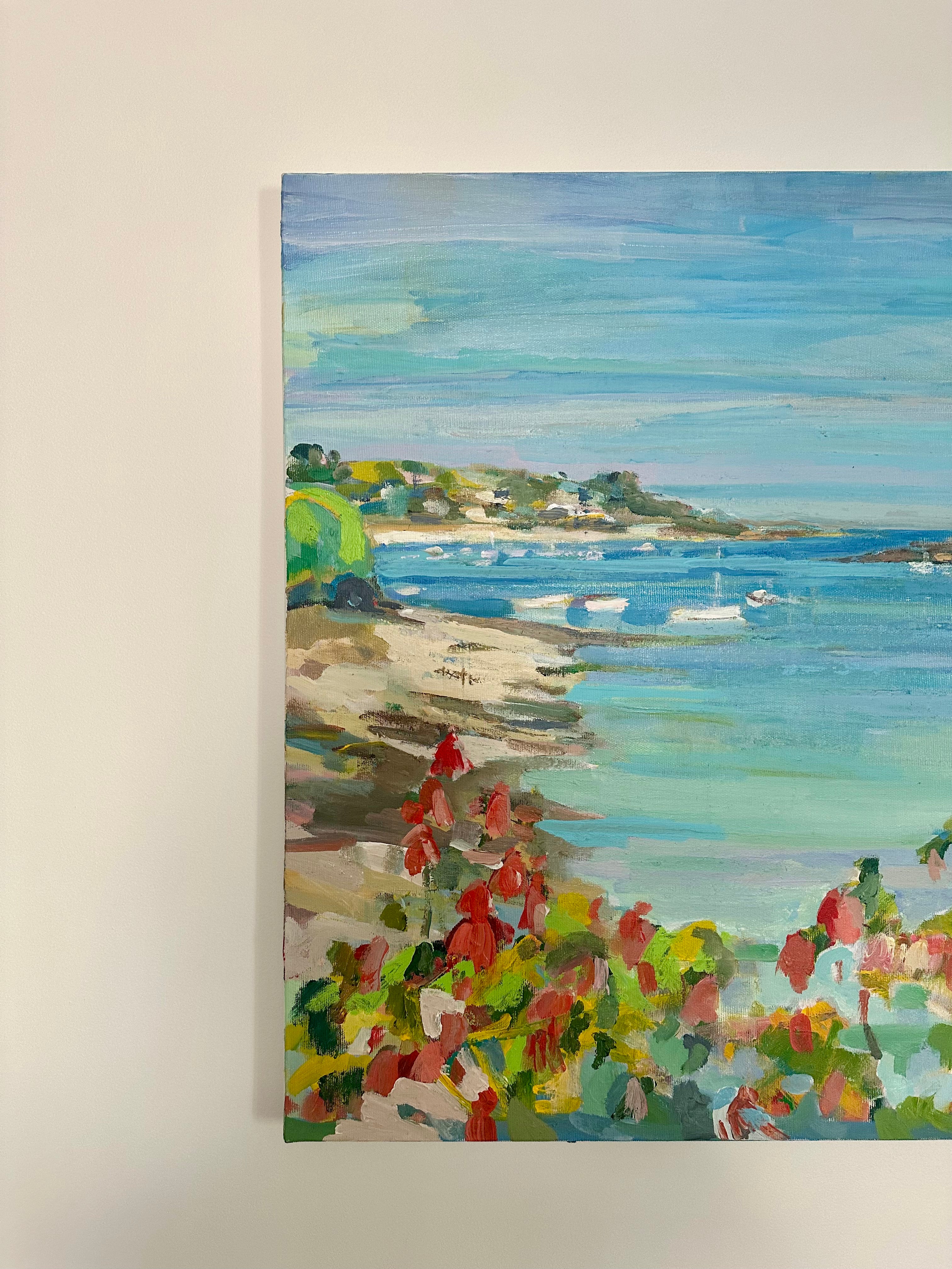 Huile sur toile paysage de port fleuri