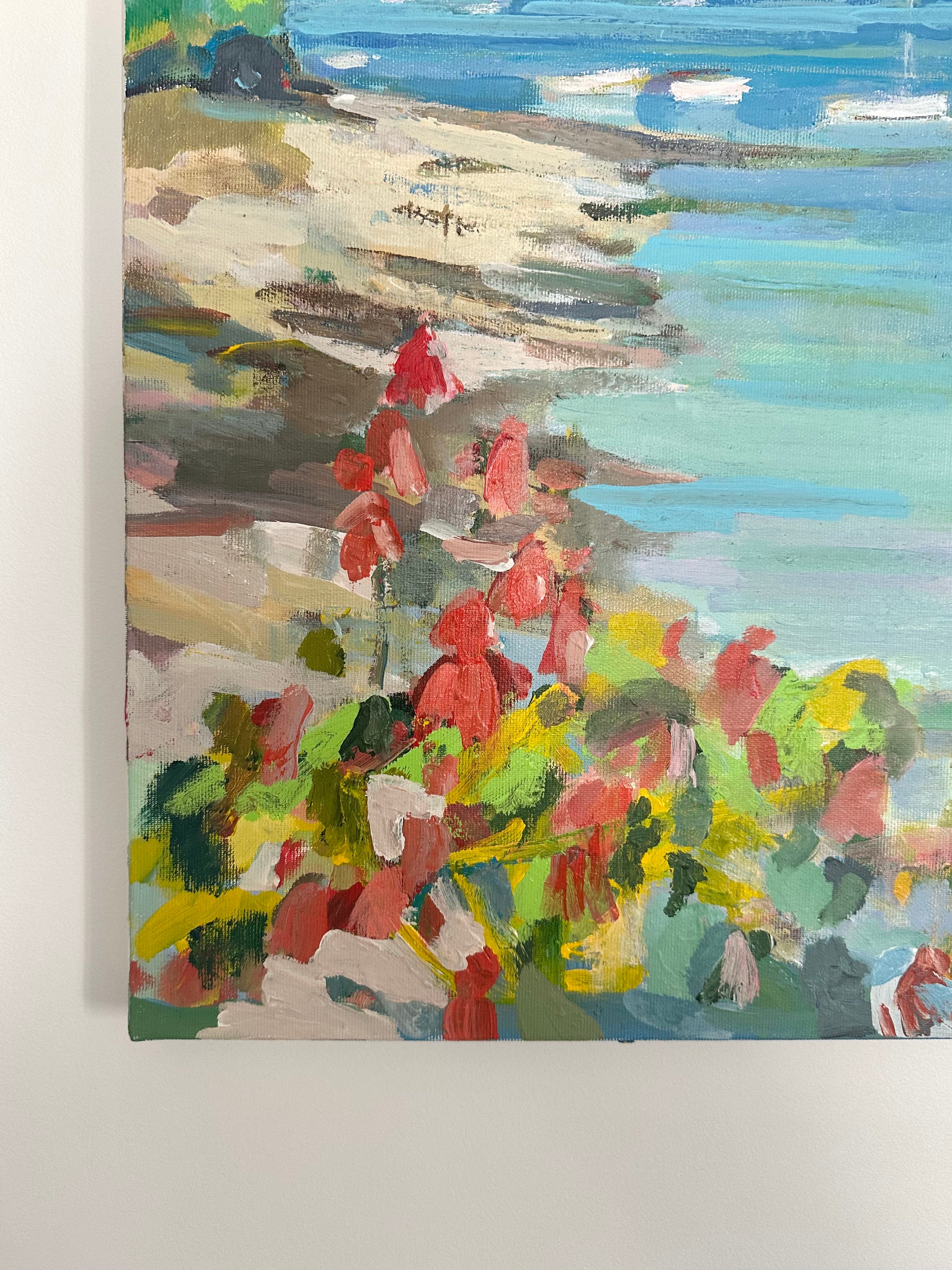 Huile sur toile paysage de port fleuri