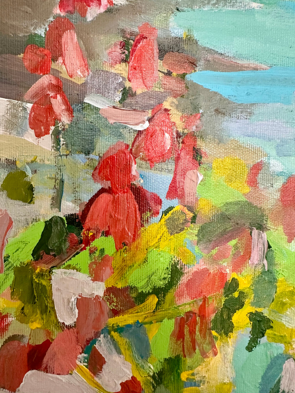 Huile sur toile paysage de port fleuri