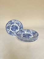 Set de cinq assiettes creuses anglaises, en céramique ironstone, scène romantique