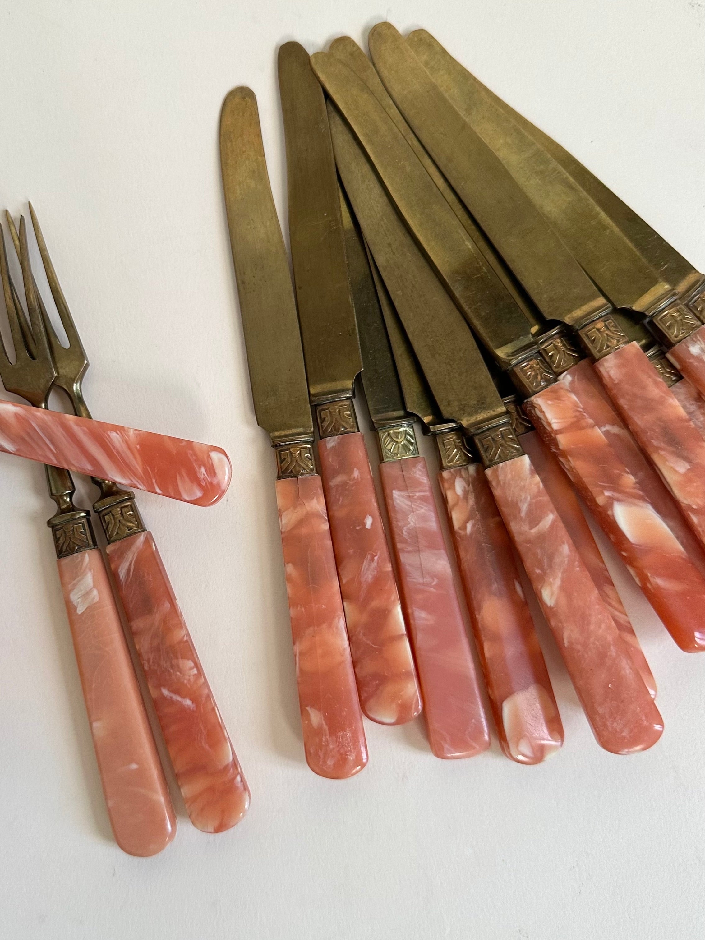 Service à dessert 24 pièces avec manches en nacre rose