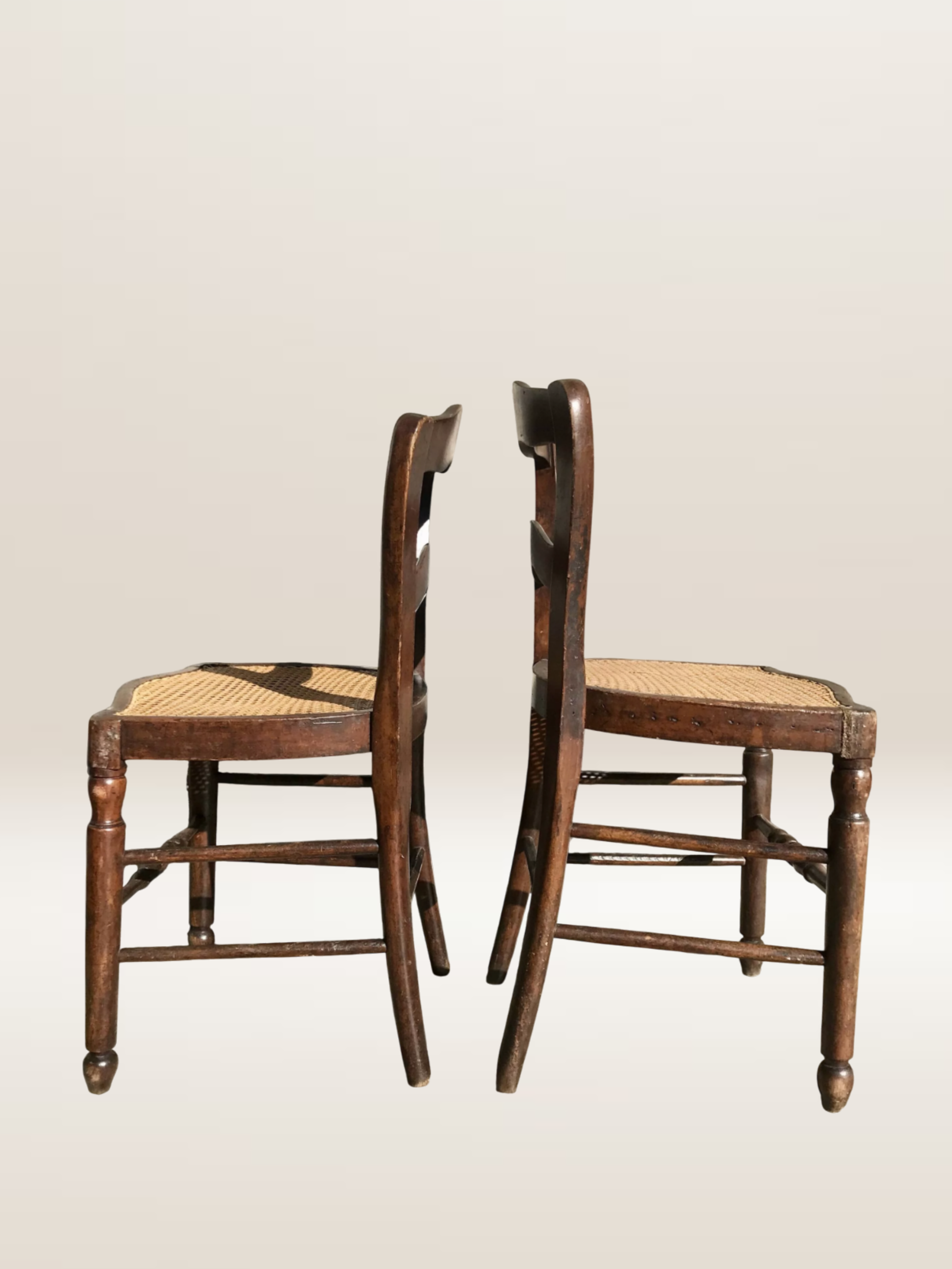 Paire de chaises en bois et cannage