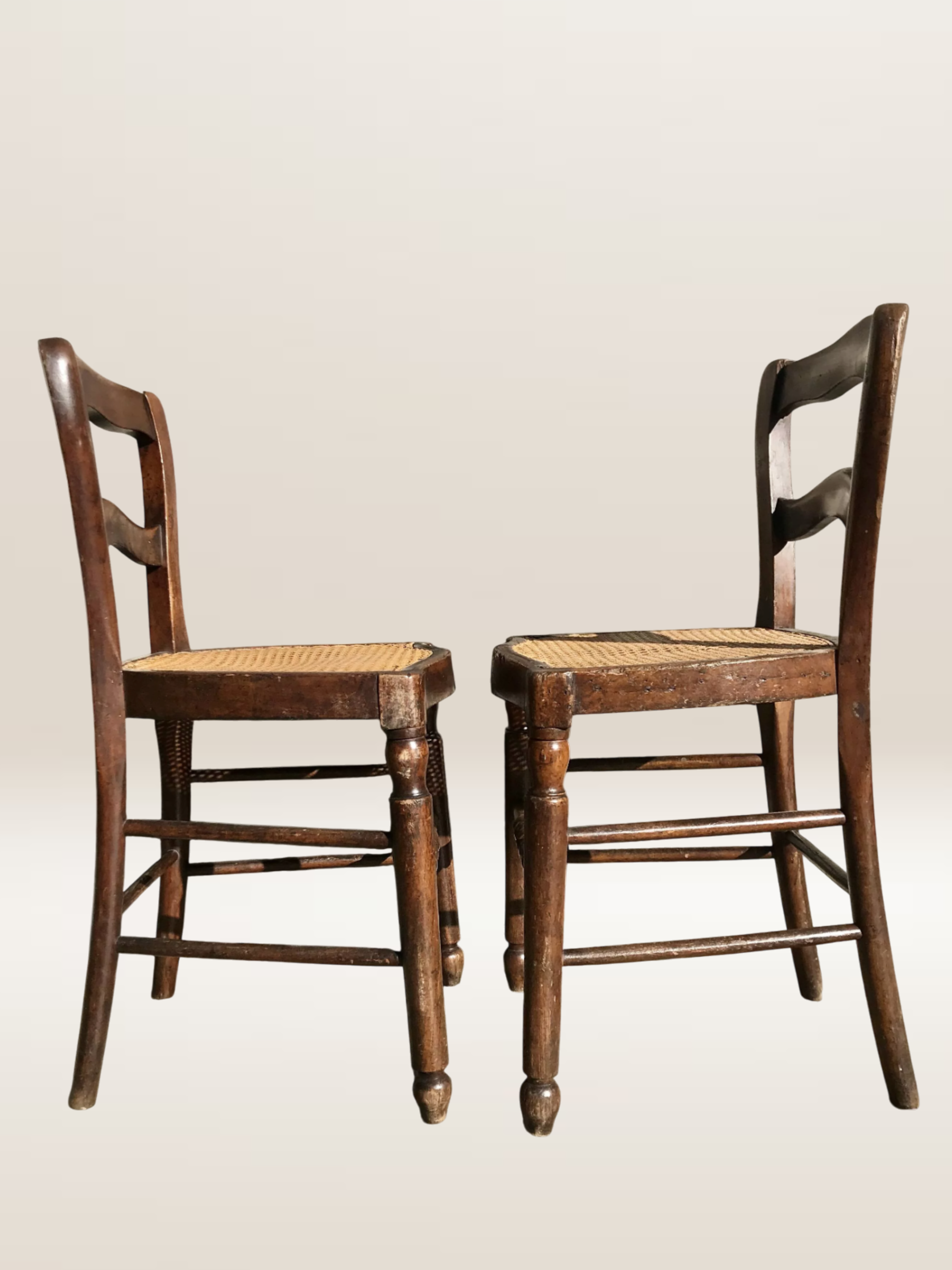 Paire de chaises en bois et cannage