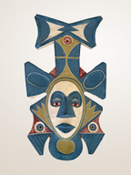 Masque mural en terre cuite peinte