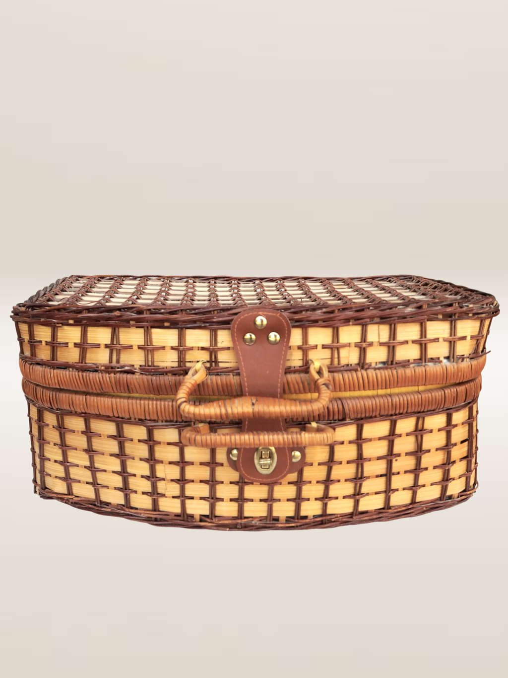 Panier de pique-nique en osier, intérieur en vichy bleu