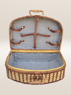 Panier de pique-nique en osier, intérieur en vichy bleu