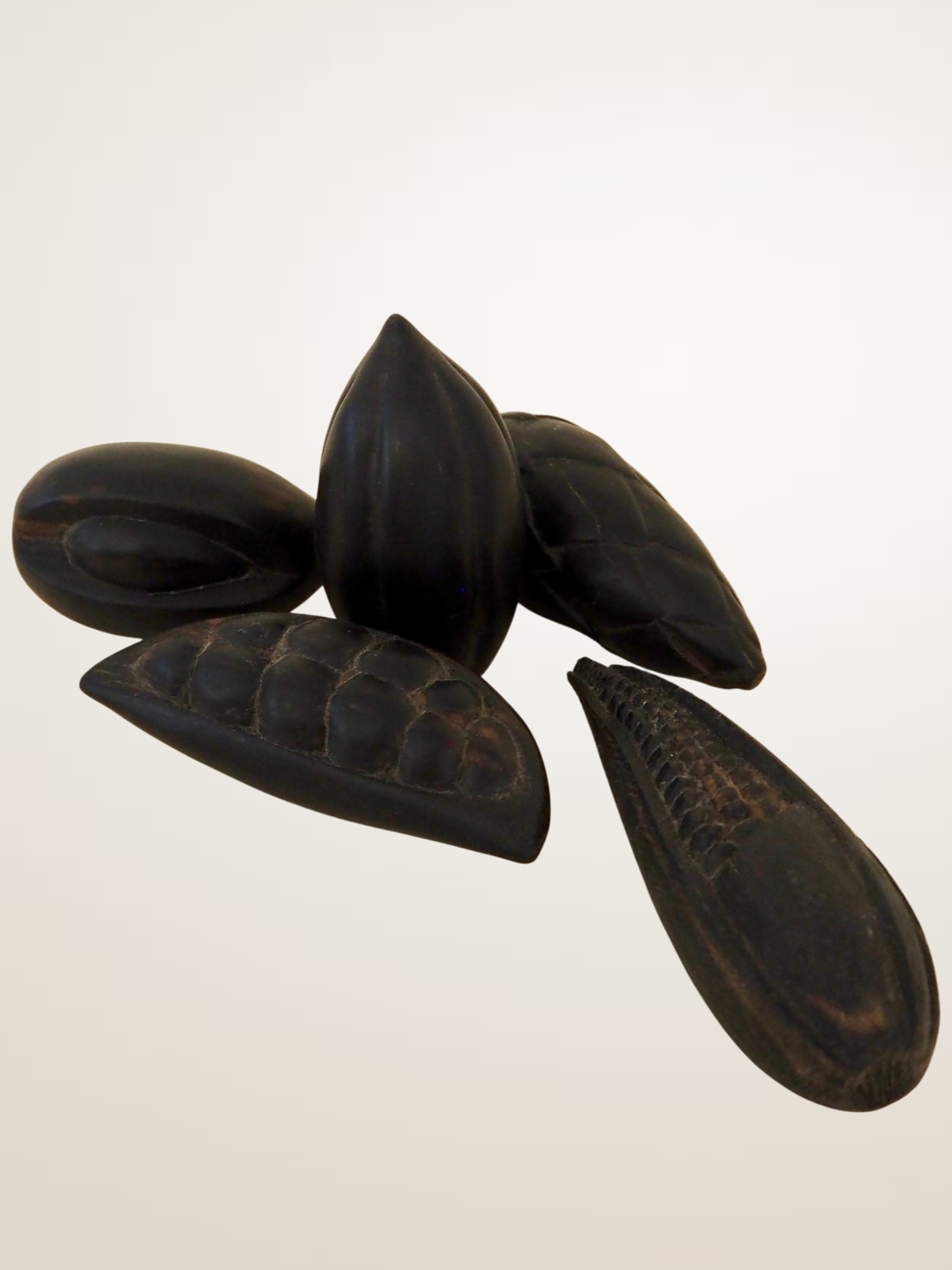 Ensemble de fruits décoratifs en bois sculpté noirci