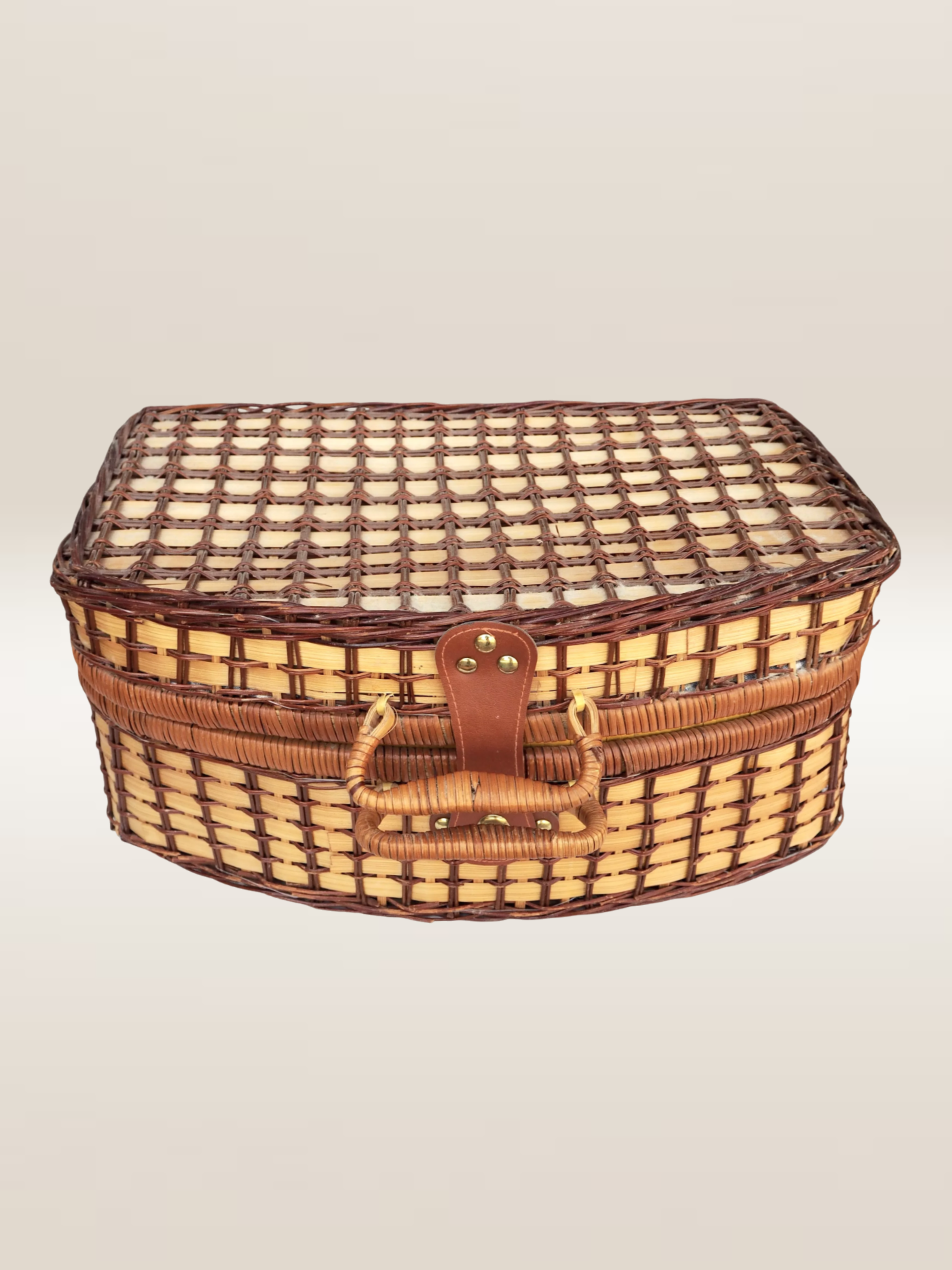 Panier de pique-nique en osier, intérieur en vichy bleu