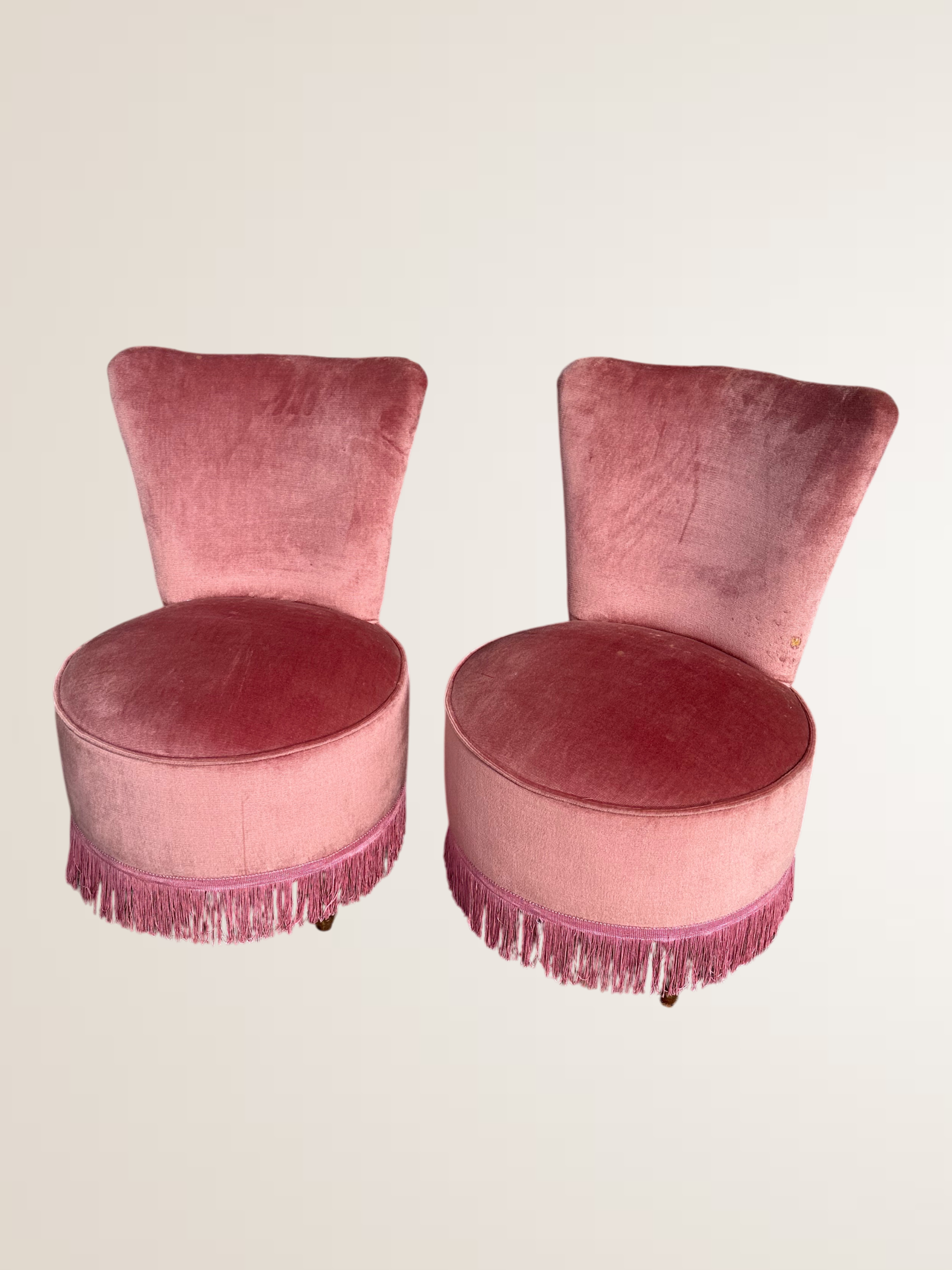 Paire de chauffeuses crapauds en velours rose