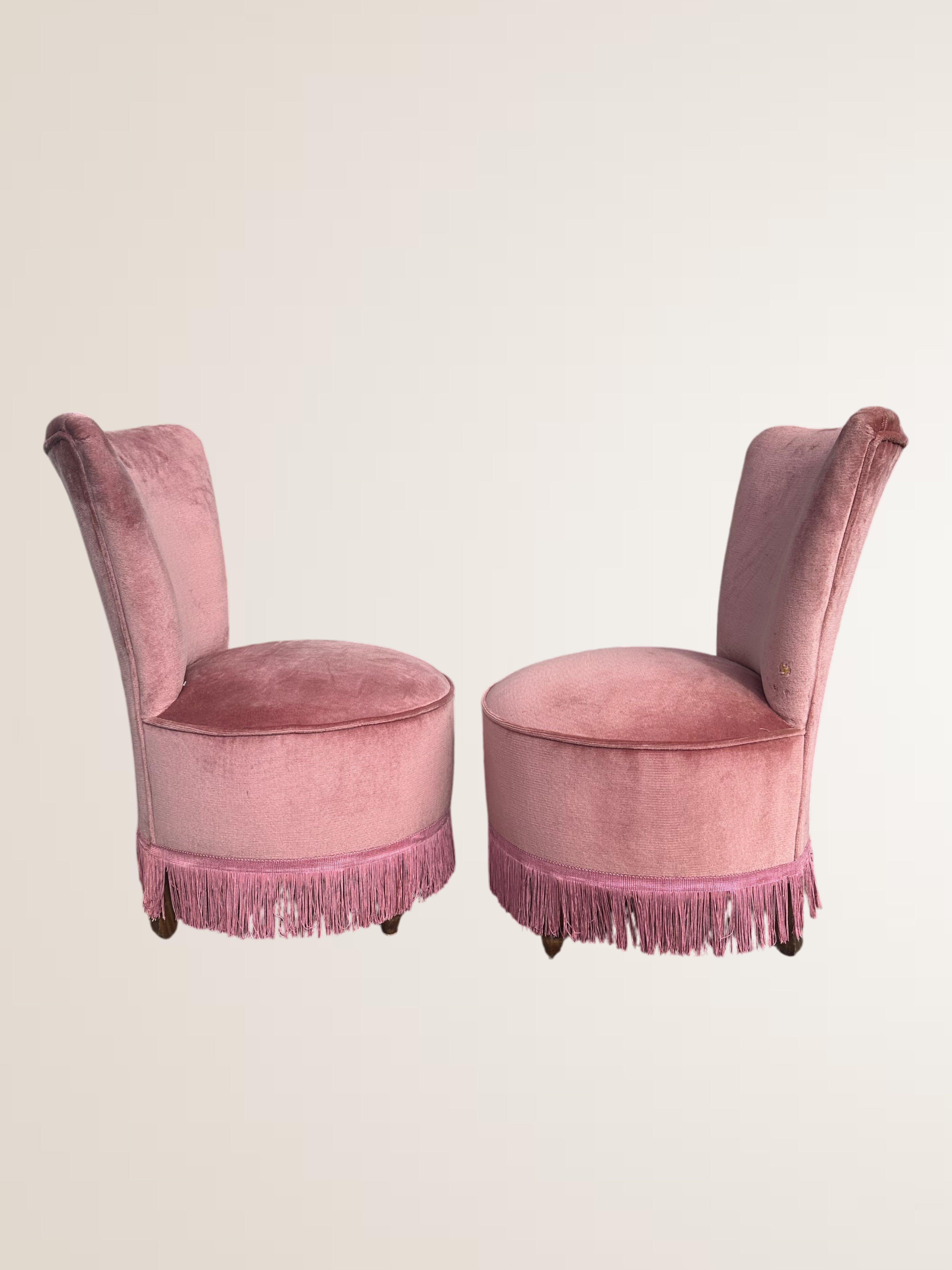 Paire de chauffeuses crapauds en velours rose