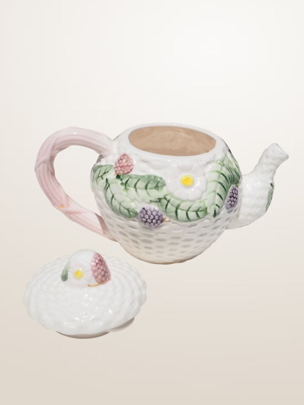 Théière en céramique émaillée style barbotine