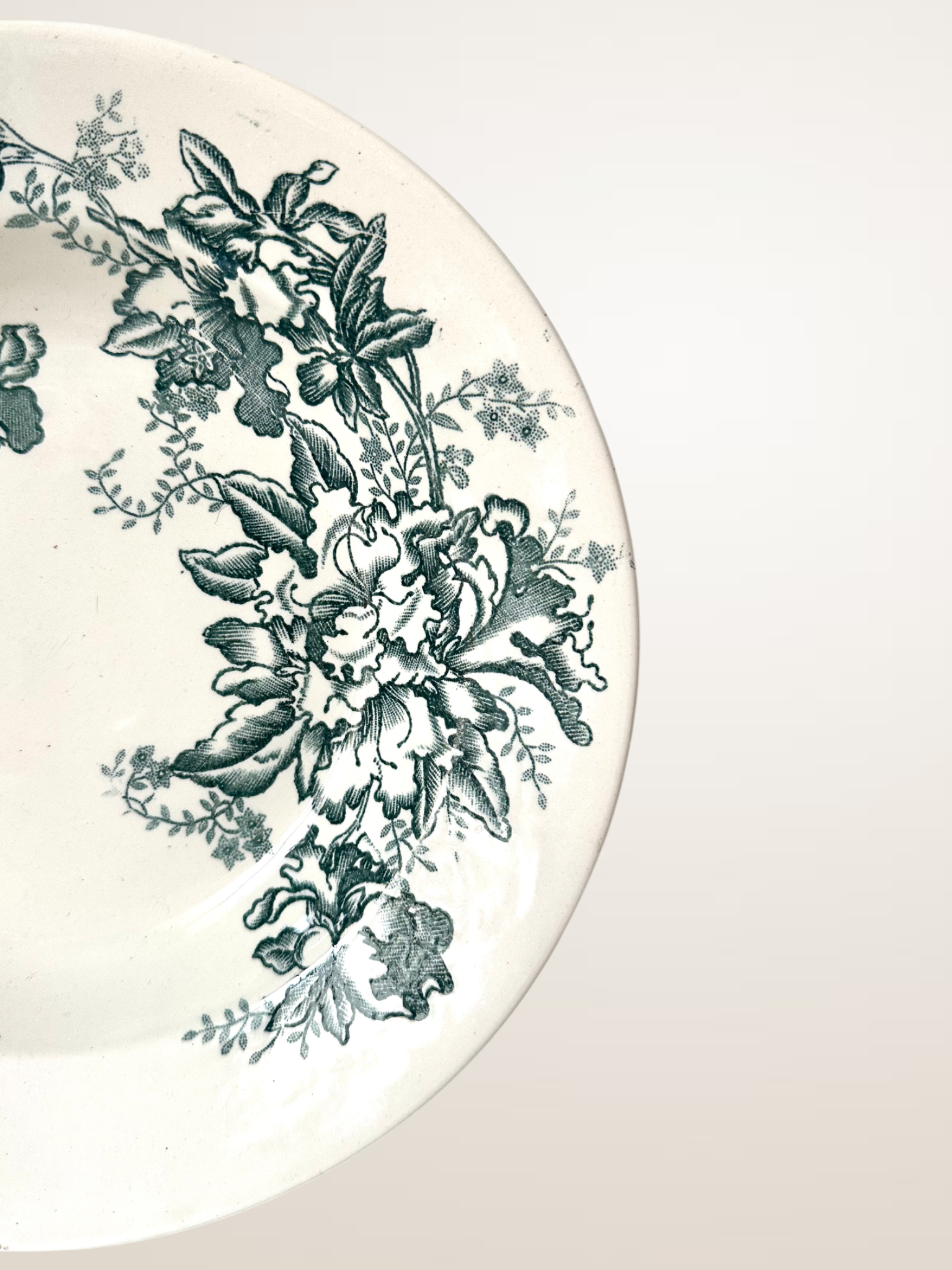 Set de neuf assiettes creuses en faïence de Givors, modèle « Floreal »