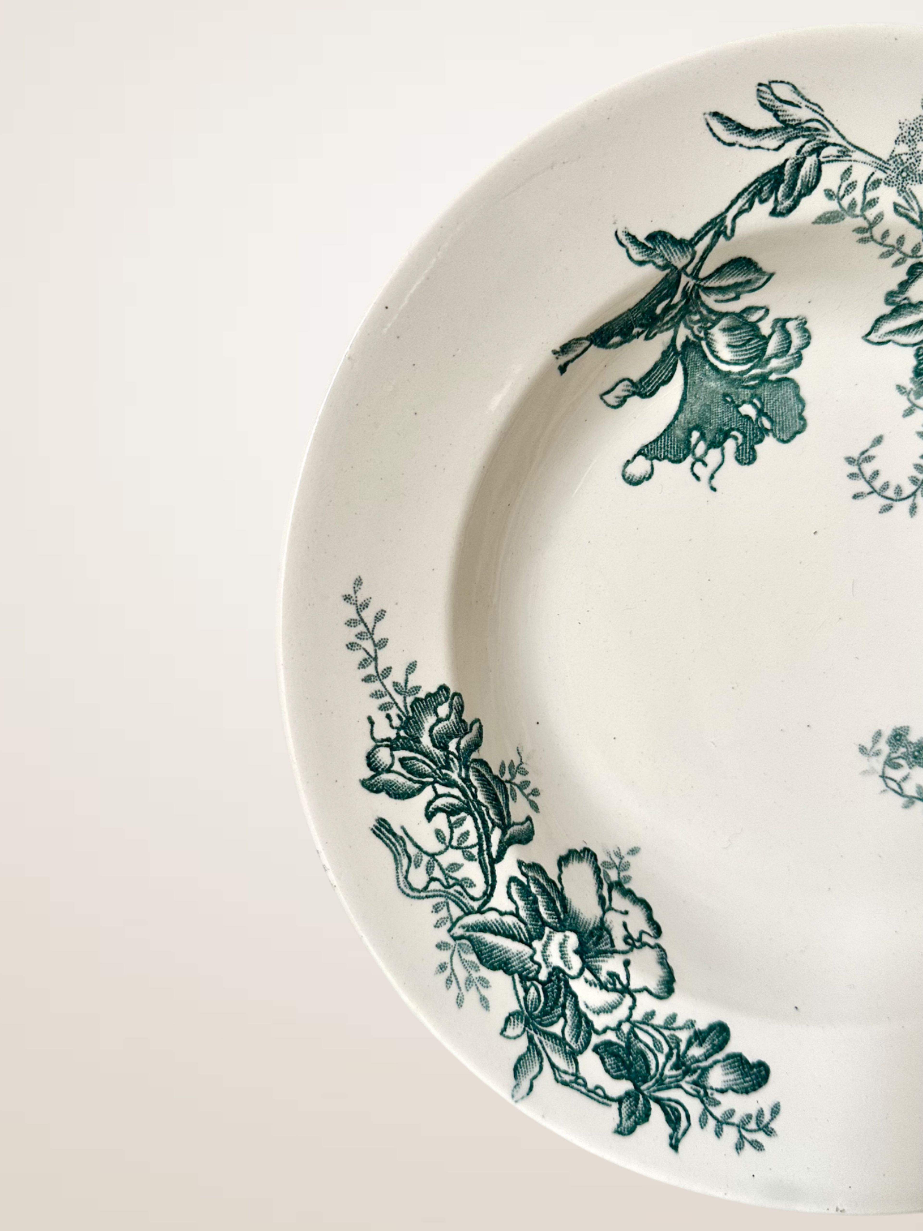 Set de neuf assiettes creuses en faïence de Givors, modèle « Floreal »