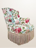 Fauteuil crapaud style Napoléon III, tissu fleuri avec coussin