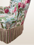 Fauteuil crapaud style Napoléon III, tissu fleuri avec coussin