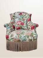 Fauteuil crapaud style Napoléon III, tissu fleuri avec coussin